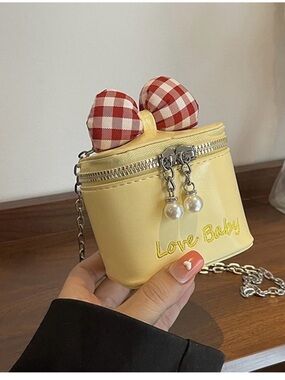 A Classy Chic Boutique Yellow Mini Crossbody with Red Gingham Bow